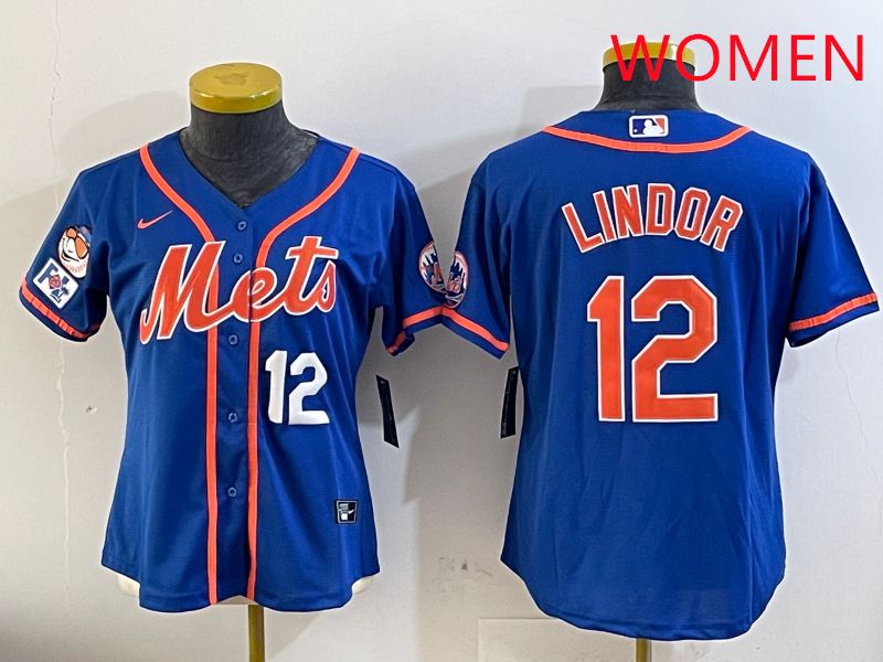 Women New York Mets #12 Lindor Blue Game Fashion 2025 Nike MLB Jersey style 2->women mlb jersey->Women Jersey